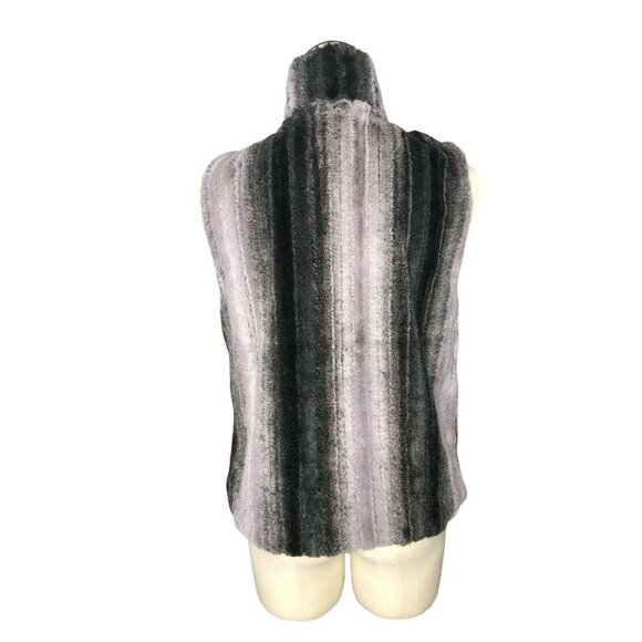 Cejon Faux Fur Vest Womens M Gray Black Hook n Loop High Collar Lined Pockets - Picture 4 of 9